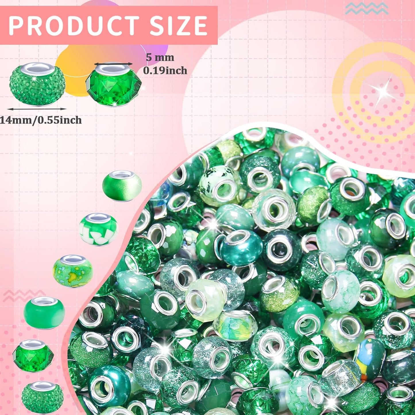 Large Hole Beads Spacer Beads Yellow Assorted European Craft Big Beads Large Hole Lampwork Murano Bead Fairy Wand Garden Beads for DIY Bracelet Necklace Earring Jewelry Making Decoration Supplies