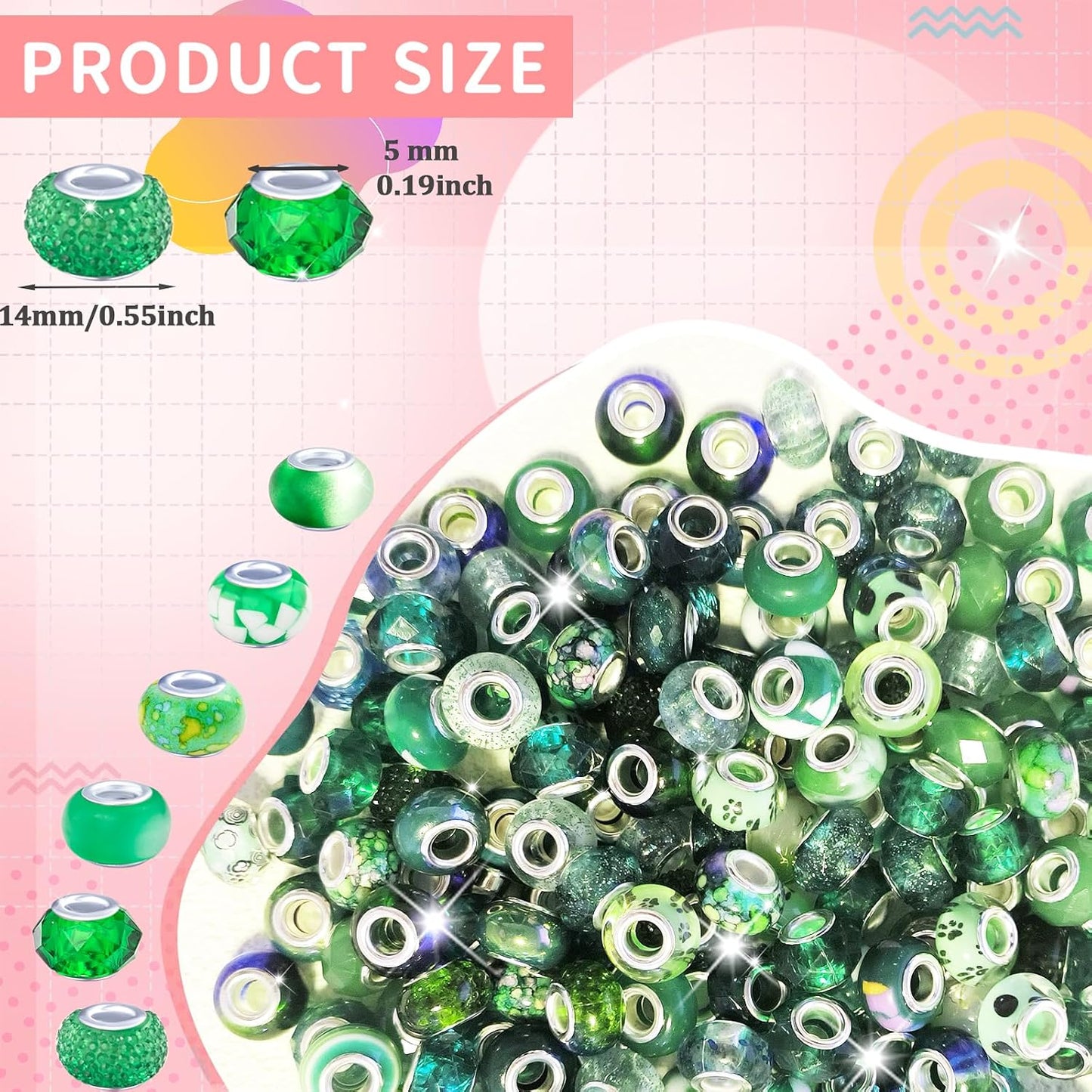 Large Hole Beads Spacer Beads Yellow Assorted European Craft Big Beads Large Hole Lampwork Murano Bead Fairy Wand Garden Beads for DIY Bracelet Necklace Earring Jewelry Making Decoration Supplies