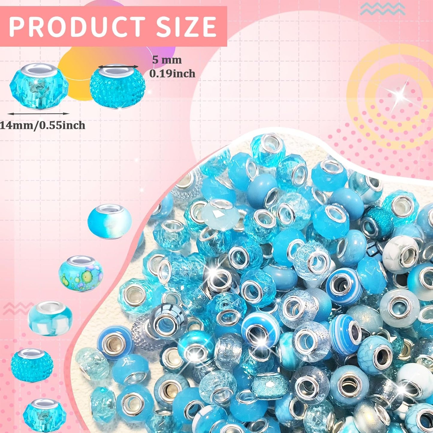 Large Hole Beads Spacer Beads Yellow Assorted European Craft Big Beads Large Hole Lampwork Murano Bead Fairy Wand Garden Beads for DIY Bracelet Necklace Earring Jewelry Making Decoration Supplies