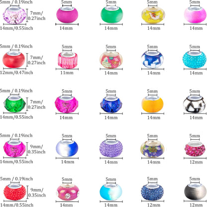 Large Hole Beads Spacer Beads Yellow Assorted European Craft Big Beads Large Hole Lampwork Murano Bead Fairy Wand Garden Beads for DIY Bracelet Necklace Earring Jewelry Making Decoration Supplies