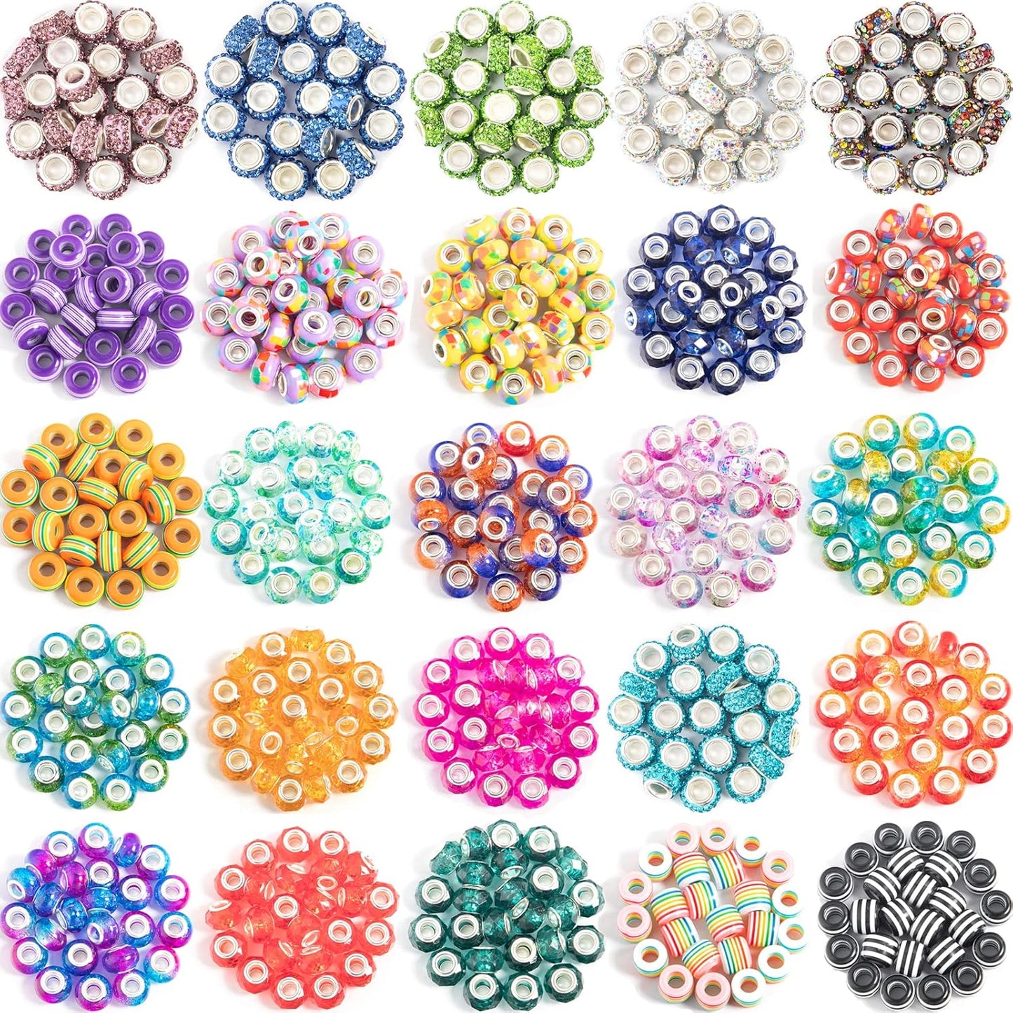 Large Hole Beads Spacer Beads Yellow Assorted European Craft Big Beads Large Hole Lampwork Murano Bead Fairy Wand Garden Beads for DIY Bracelet Necklace Earring Jewelry Making Decoration Supplies