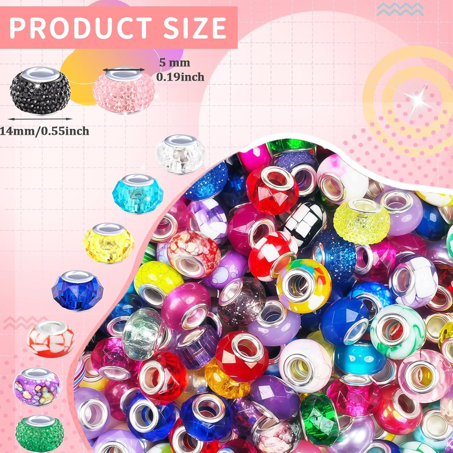 Large Hole Beads Spacer Beads Yellow Assorted European Craft Big Beads Large Hole Lampwork Murano Bead Fairy Wand Garden Beads for DIY Bracelet Necklace Earring Jewelry Making Decoration Supplies