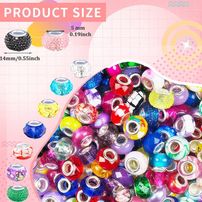 Large Hole Beads Spacer Beads Yellow Assorted European Craft Big Beads Large Hole Lampwork Murano Bead Fairy Wand Garden Beads for DIY Bracelet Necklace Earring Jewelry Making Decoration Supplies