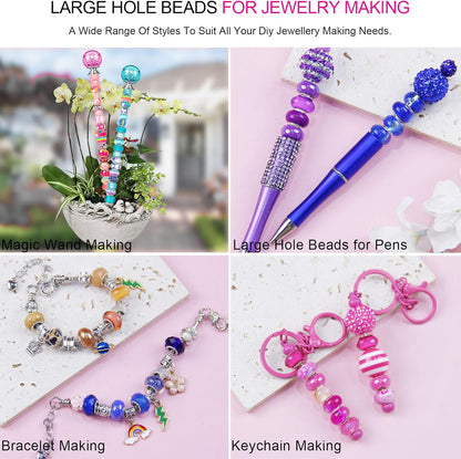 Large Hole Beads Spacer Beads Yellow Assorted European Craft Big Beads Large Hole Lampwork Murano Bead Fairy Wand Garden Beads for DIY Bracelet Necklace Earring Jewelry Making Decoration Supplies