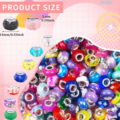 Large Hole Beads Spacer Beads Yellow Assorted European Craft Big Beads Large Hole Lampwork Murano Bead Fairy Wand Garden Beads for DIY Bracelet Necklace Earring Jewelry Making Decoration Supplies