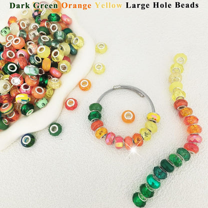 Large Hole Beads Spacer Beads Yellow Assorted European Craft Big Beads Large Hole Lampwork Murano Bead Fairy Wand Garden Beads for DIY Bracelet Necklace Earring Jewelry Making Decoration Supplies