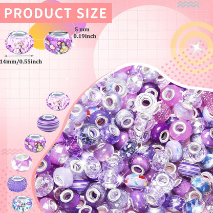 Large Hole Beads Spacer Beads Yellow Assorted European Craft Big Beads Large Hole Lampwork Murano Bead Fairy Wand Garden Beads for DIY Bracelet Necklace Earring Jewelry Making Decoration Supplies