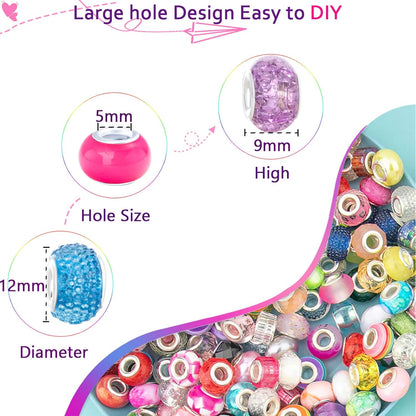 Large Hole Beads Spacer Beads Yellow Assorted European Craft Big Beads Large Hole Lampwork Murano Bead Fairy Wand Garden Beads for DIY Bracelet Necklace Earring Jewelry Making Decoration Supplies