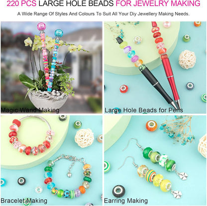 Large Hole Beads Spacer Beads Yellow Assorted European Craft Big Beads Large Hole Lampwork Murano Bead Fairy Wand Garden Beads for DIY Bracelet Necklace Earring Jewelry Making Decoration Supplies