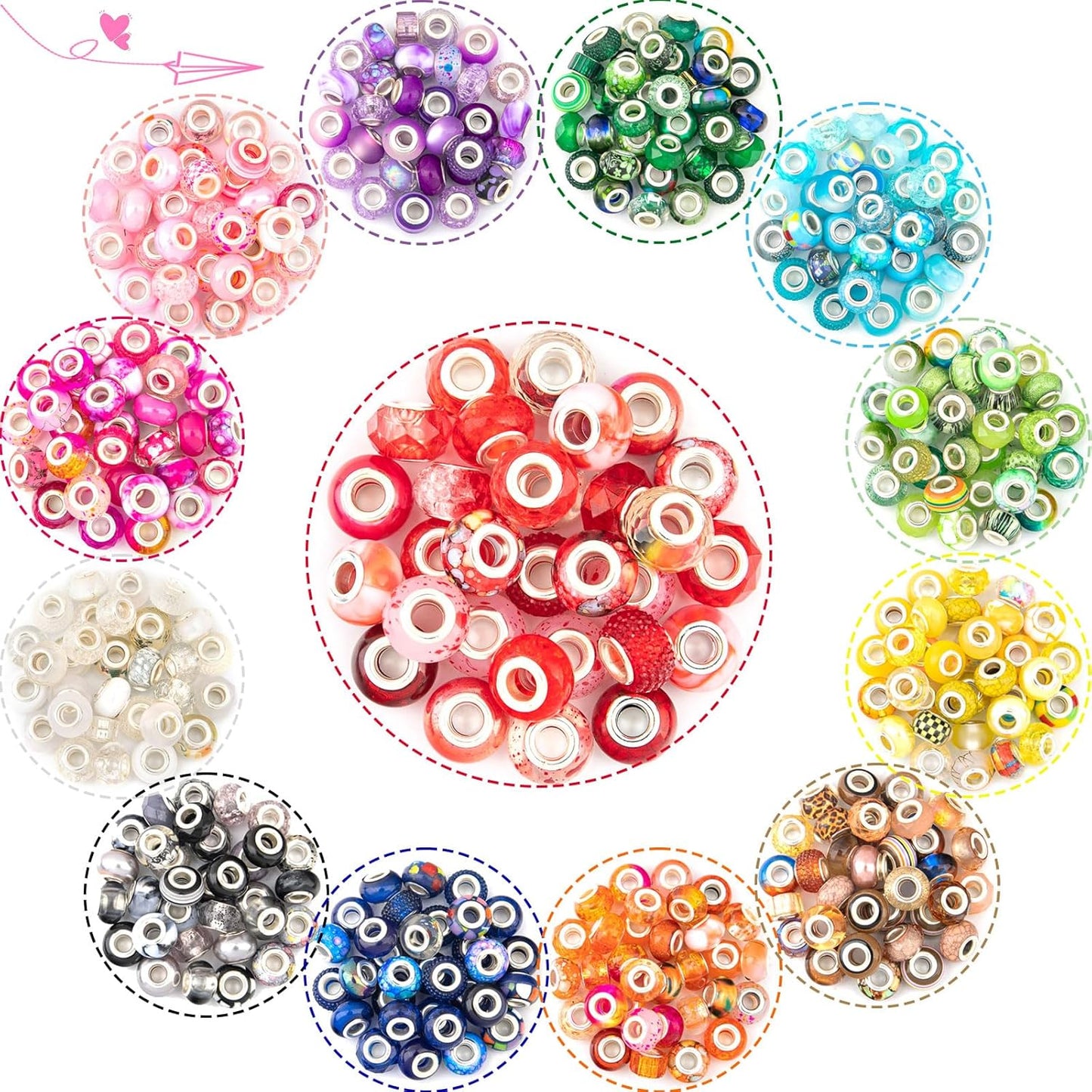 Large Hole Beads Spacer Beads Yellow Assorted European Craft Big Beads Large Hole Lampwork Murano Bead Fairy Wand Garden Beads for DIY Bracelet Necklace Earring Jewelry Making Decoration Supplies