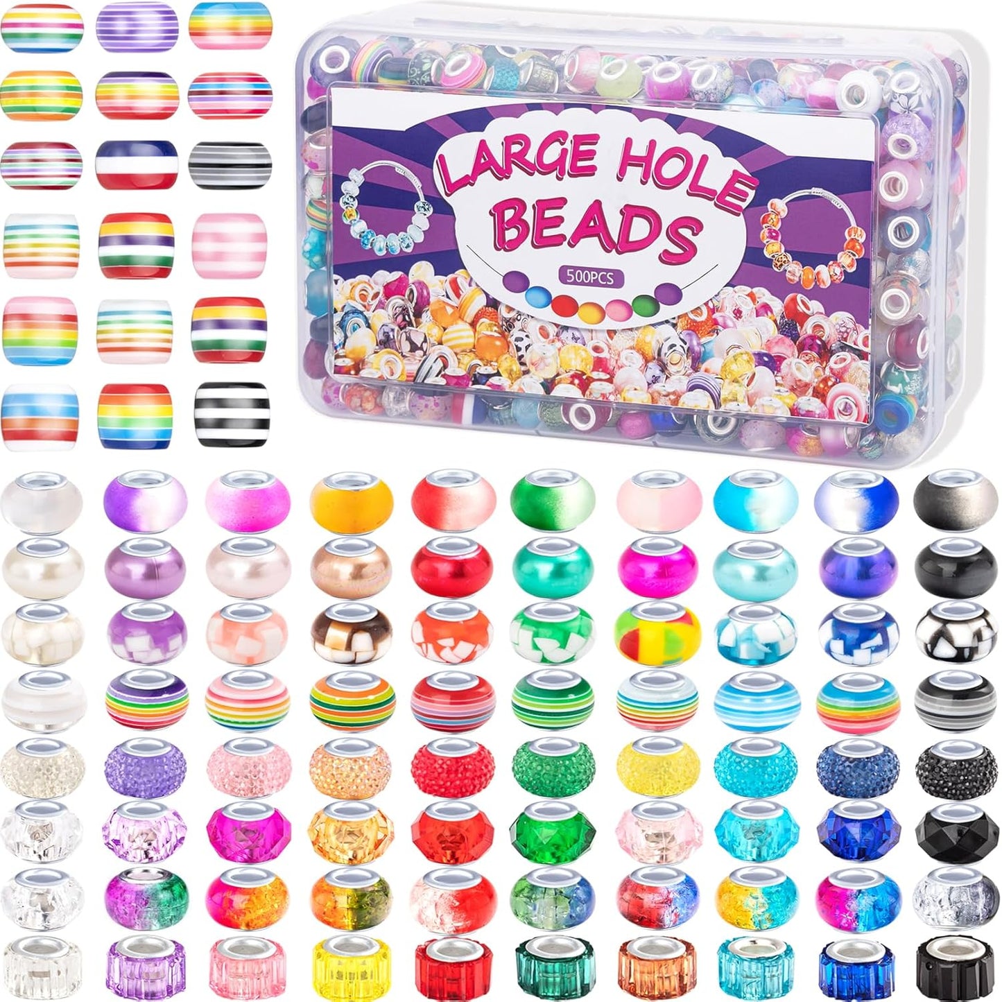 Large Hole Beads Spacer Beads Yellow Assorted European Craft Big Beads Large Hole Lampwork Murano Bead Fairy Wand Garden Beads for DIY Bracelet Necklace Earring Jewelry Making Decoration Supplies