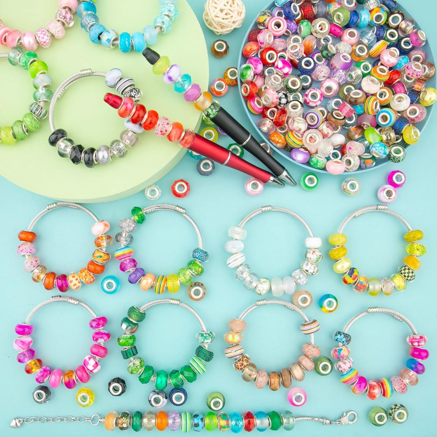 Large Hole Beads Spacer Beads Yellow Assorted European Craft Big Beads Large Hole Lampwork Murano Bead Fairy Wand Garden Beads for DIY Bracelet Necklace Earring Jewelry Making Decoration Supplies
