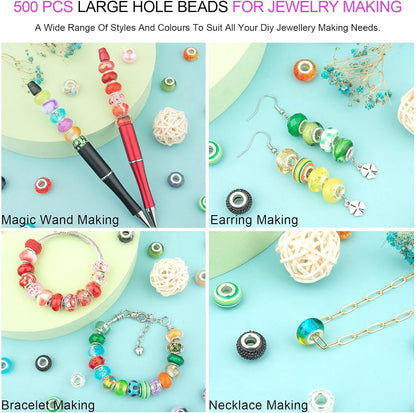 Large Hole Beads Spacer Beads Yellow Assorted European Craft Big Beads Large Hole Lampwork Murano Bead Fairy Wand Garden Beads for DIY Bracelet Necklace Earring Jewelry Making Decoration Supplies