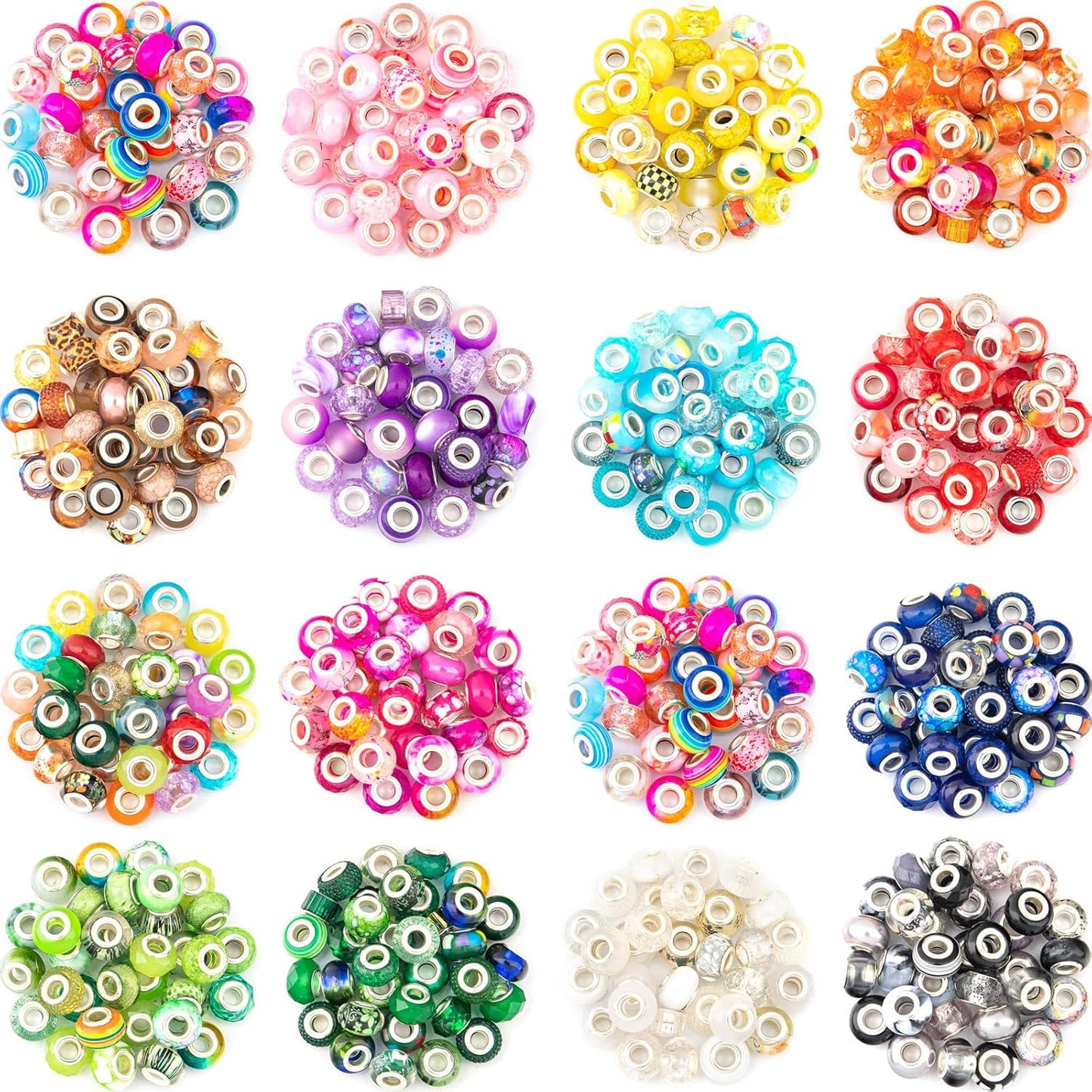 Large Hole Beads Spacer Beads Yellow Assorted European Craft Big Beads Large Hole Lampwork Murano Bead Fairy Wand Garden Beads for DIY Bracelet Necklace Earring Jewelry Making Decoration Supplies