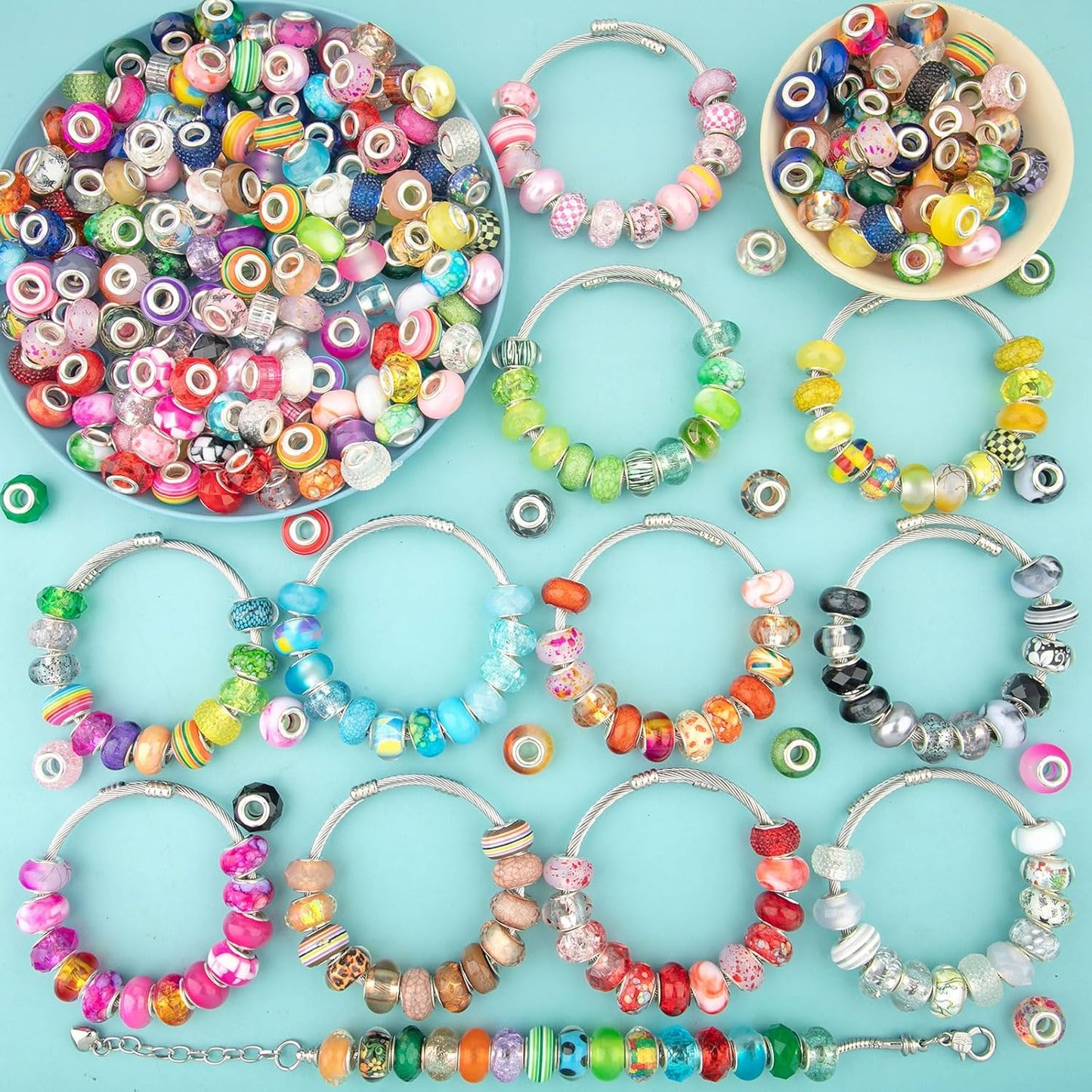 Large Hole Beads Spacer Beads Yellow Assorted European Craft Big Beads Large Hole Lampwork Murano Bead Fairy Wand Garden Beads for DIY Bracelet Necklace Earring Jewelry Making Decoration Supplies