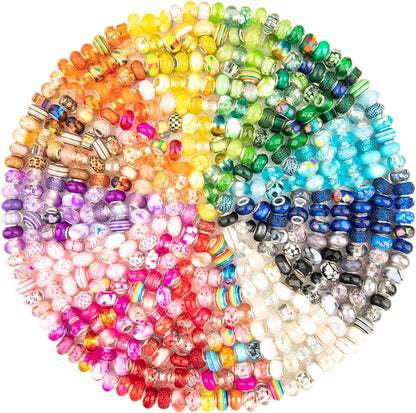 Large Hole Beads Spacer Beads Yellow Assorted European Craft Big Beads Large Hole Lampwork Murano Bead Fairy Wand Garden Beads for DIY Bracelet Necklace Earring Jewelry Making Decoration Supplies