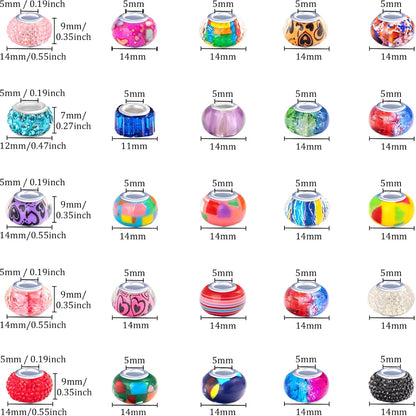 Large Hole Beads Spacer Beads Yellow Assorted European Craft Big Beads Large Hole Lampwork Murano Bead Fairy Wand Garden Beads for DIY Bracelet Necklace Earring Jewelry Making Decoration Supplies
