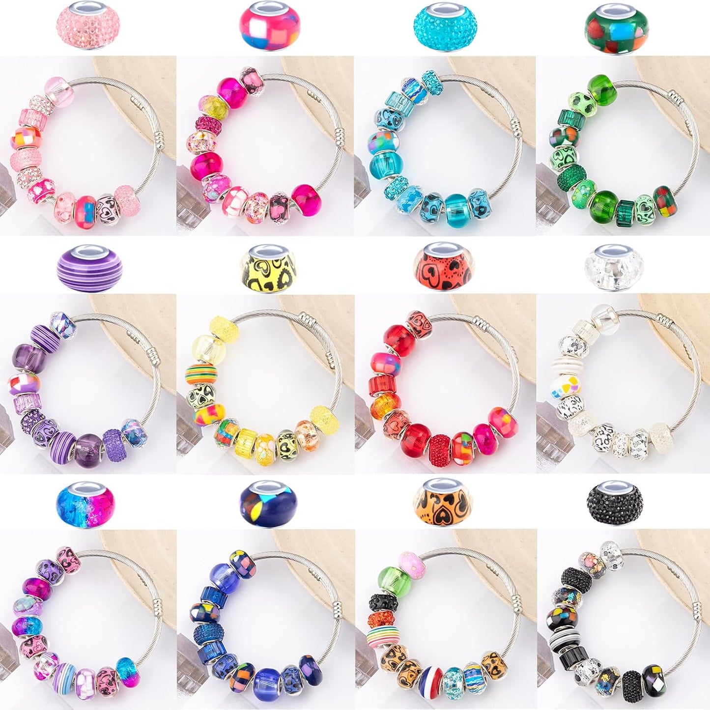 Large Hole Beads Spacer Beads Yellow Assorted European Craft Big Beads Large Hole Lampwork Murano Bead Fairy Wand Garden Beads for DIY Bracelet Necklace Earring Jewelry Making Decoration Supplies
