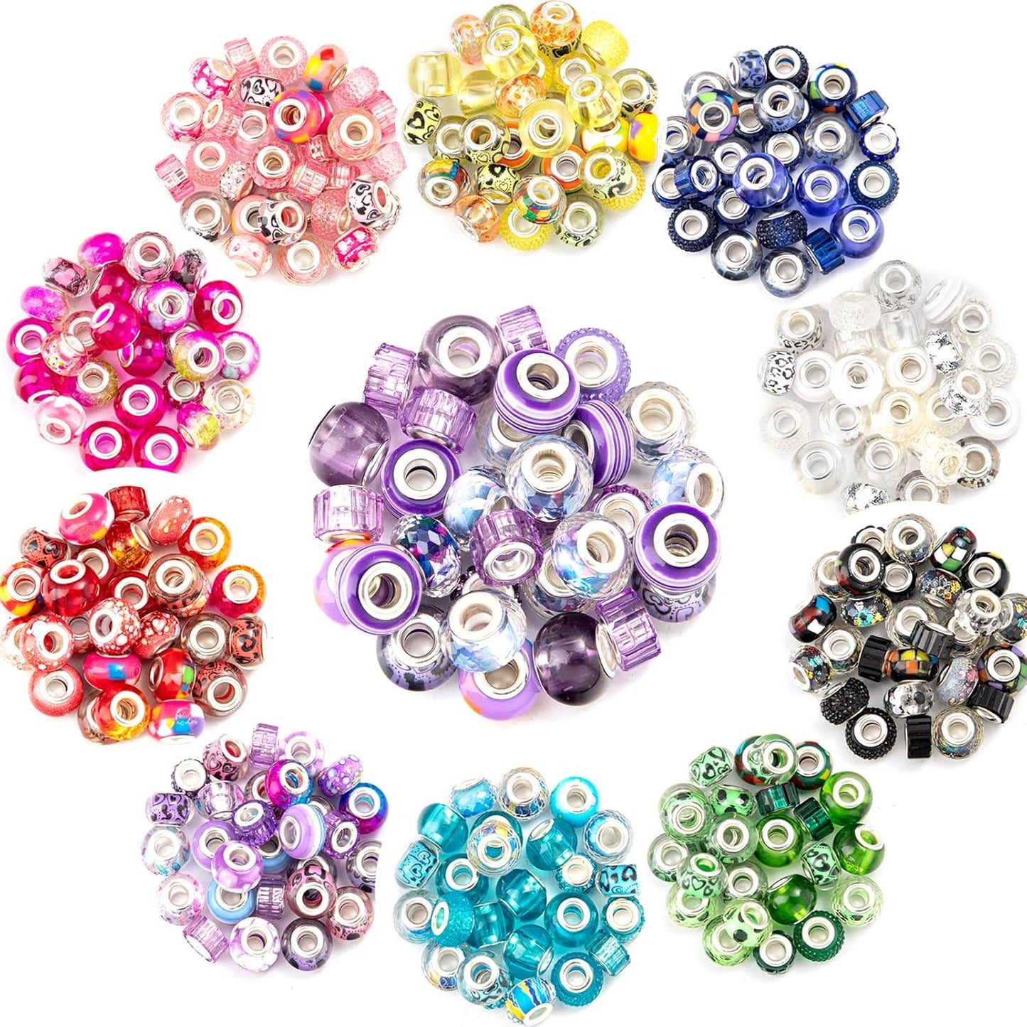 Large Hole Beads Spacer Beads Yellow Assorted European Craft Big Beads Large Hole Lampwork Murano Bead Fairy Wand Garden Beads for DIY Bracelet Necklace Earring Jewelry Making Decoration Supplies