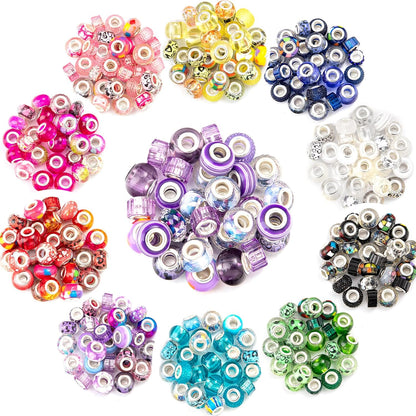 Large Hole Beads Spacer Beads Yellow Assorted European Craft Big Beads Large Hole Lampwork Murano Bead Fairy Wand Garden Beads for DIY Bracelet Necklace Earring Jewelry Making Decoration Supplies