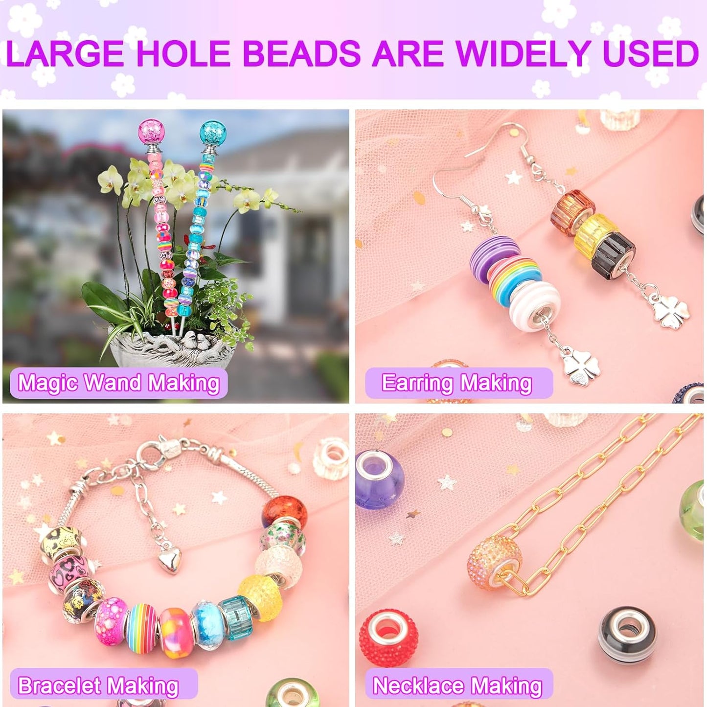Large Hole Beads Spacer Beads Yellow Assorted European Craft Big Beads Large Hole Lampwork Murano Bead Fairy Wand Garden Beads for DIY Bracelet Necklace Earring Jewelry Making Decoration Supplies