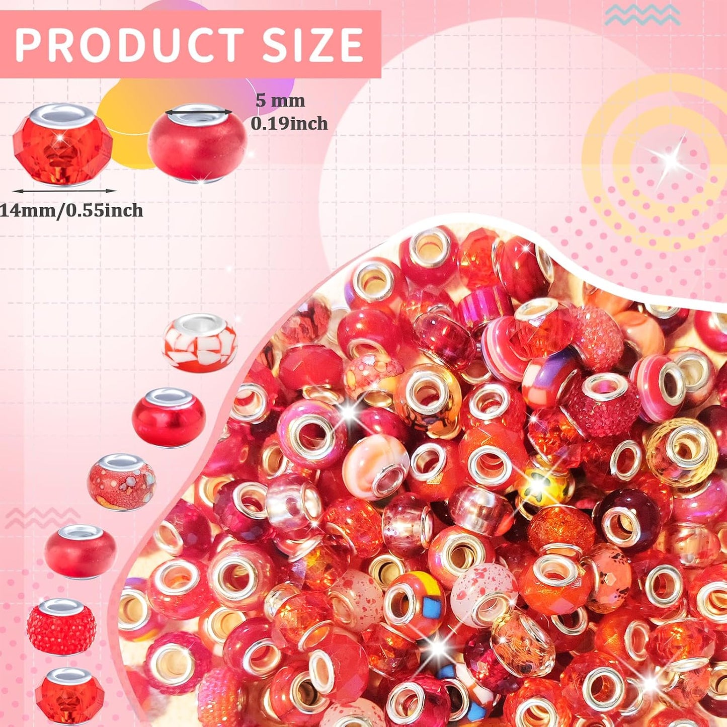 Large Hole Beads Spacer Beads Yellow Assorted European Craft Big Beads Large Hole Lampwork Murano Bead Fairy Wand Garden Beads for DIY Bracelet Necklace Earring Jewelry Making Decoration Supplies