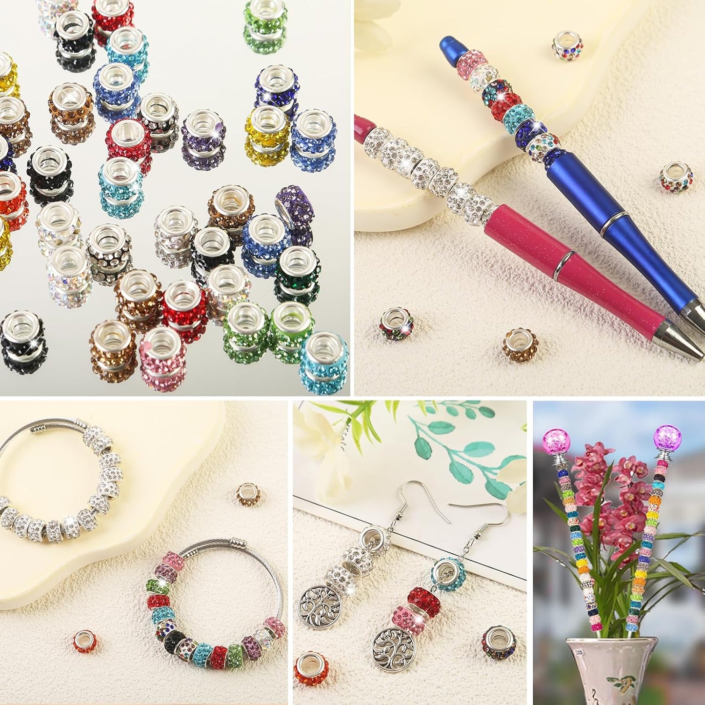 Large Hole Beads Spacer Beads Yellow Assorted European Craft Big Beads Large Hole Lampwork Murano Bead Fairy Wand Garden Beads for DIY Bracelet Necklace Earring Jewelry Making Decoration Supplies
