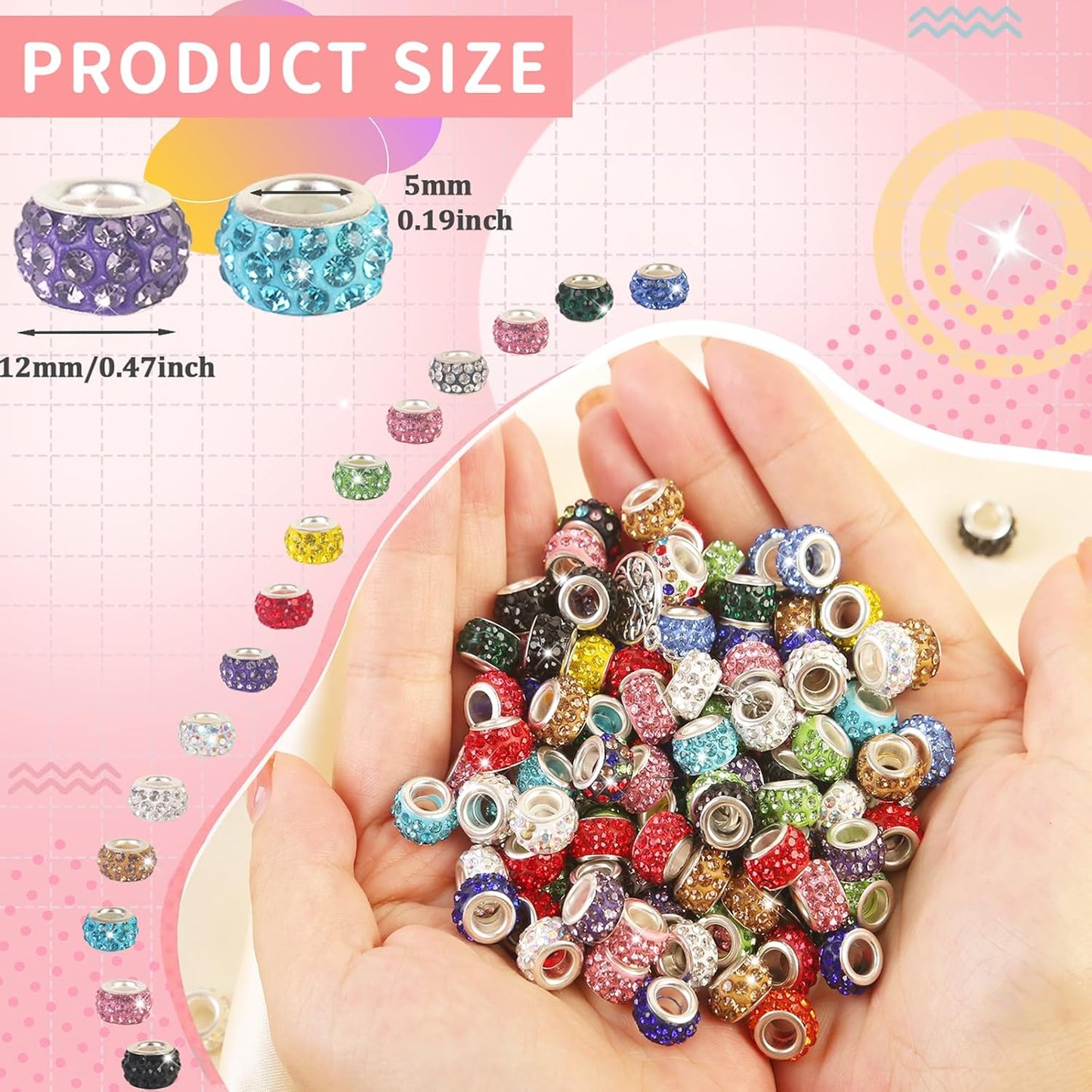 Large Hole Beads Spacer Beads Yellow Assorted European Craft Big Beads Large Hole Lampwork Murano Bead Fairy Wand Garden Beads for DIY Bracelet Necklace Earring Jewelry Making Decoration Supplies