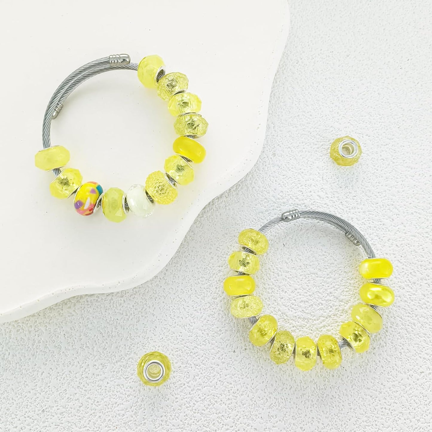 Large Hole Beads Spacer Beads Yellow Assorted European Craft Big Beads Large Hole Lampwork Murano Bead Fairy Wand Garden Beads for DIY Bracelet Necklace Earring Jewelry Making Decoration Supplies