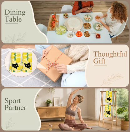 YPZBSJB Yellow Lemon Black Cat Kitchen Towels Set of 2, Farmhouse Summer Fruit Decorative Hand Towels for Bathroom, Cat Lovers Mom Gifts Dish Tea Towel for Kitchen, 16x24 Inch
