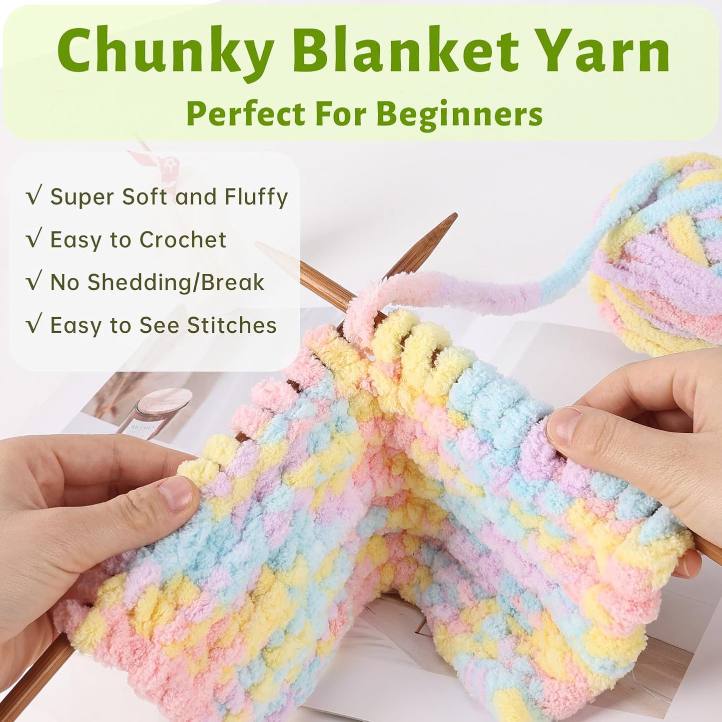 2 Pack Chunky Chenille Yarn for Crocheting Hand Knitting,Soft Thick Bulky Chunky Fluffy Plush Velvet Crochet Blanket Yarn for Crocheting Baby Blankets/DIY Crafts/Home Decor 2 * 100g(Golden Yellow)