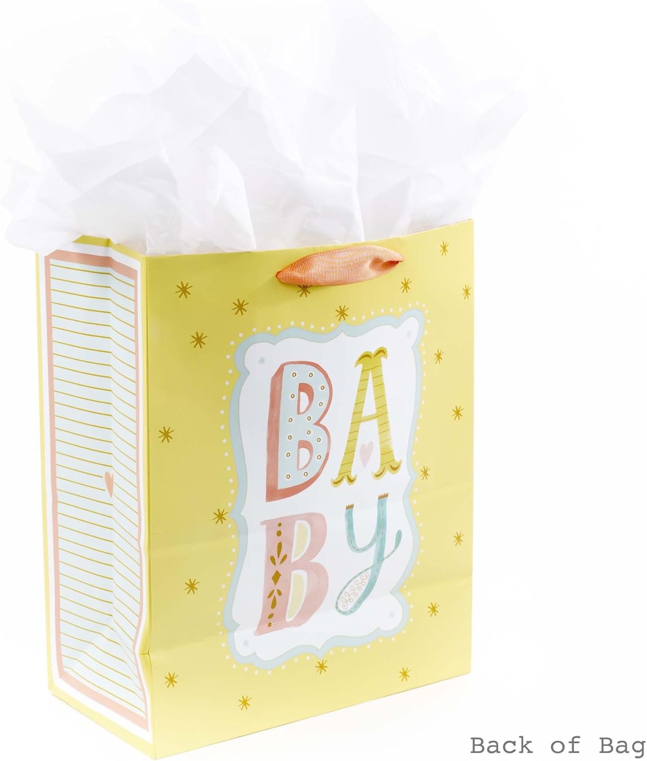 13" Large Baby Gift Bag with Tissue Paper (B-A-B-Y, Yellow)