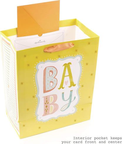 13" Large Baby Gift Bag with Tissue Paper (B-A-B-Y, Yellow)