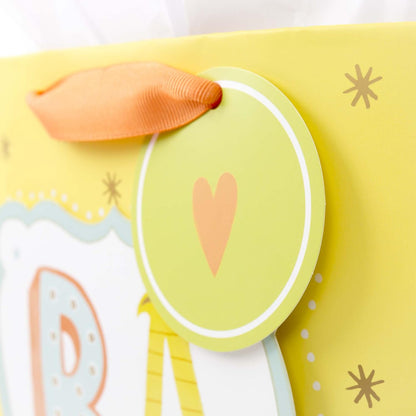 13" Large Baby Gift Bag with Tissue Paper (B-A-B-Y, Yellow)