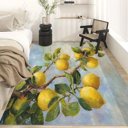 3x5 Lemon Rugs for Bedroom Decor, Washable Oil Painting Fruit Pattern Area Rug, Living Room Home Decoration, Non Slip Soft Thin, Fresh Plant Decor Carpet PF-P 20
