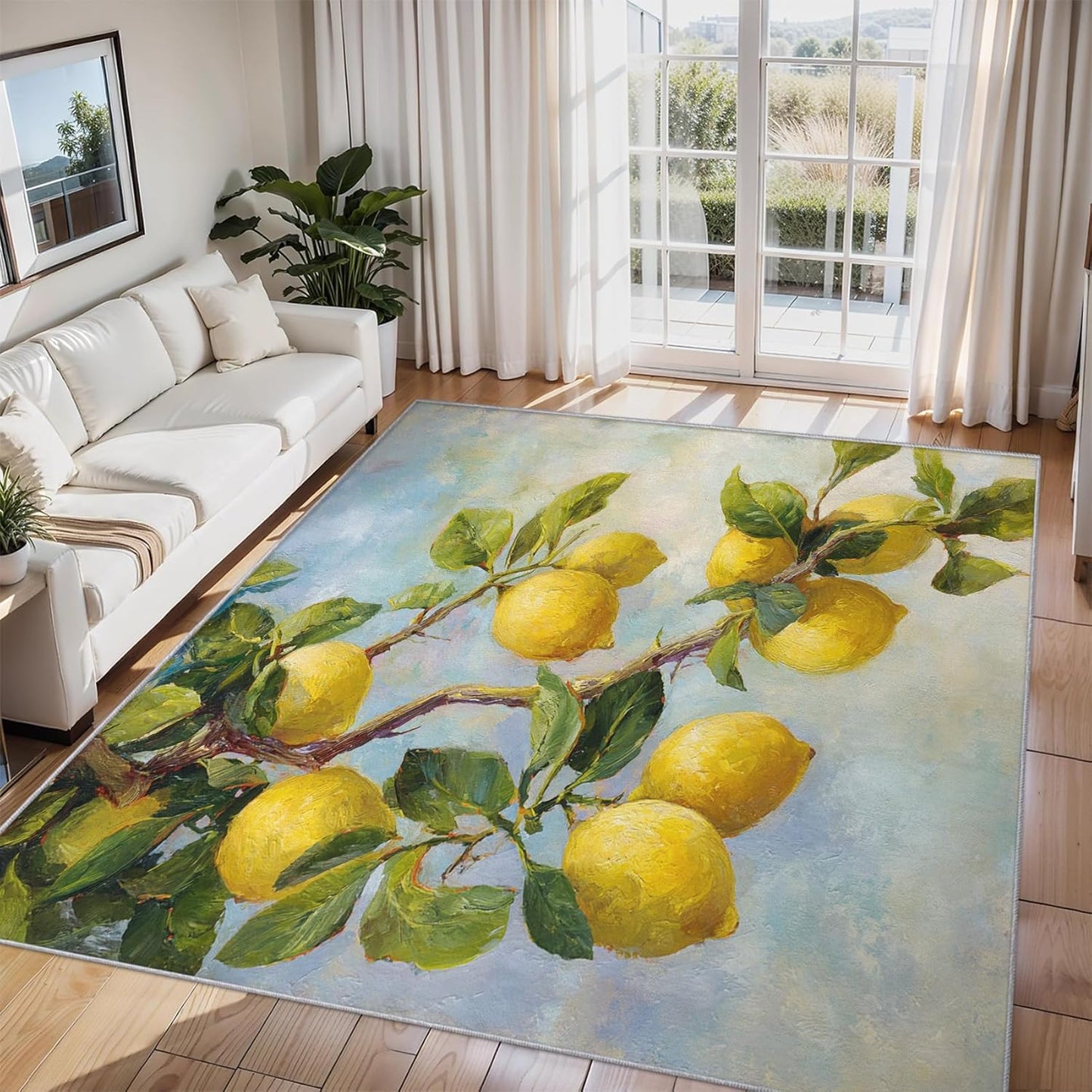 3x5 Lemon Rugs for Bedroom Decor, Washable Oil Painting Fruit Pattern Area Rug, Living Room Home Decoration, Non Slip Soft Thin, Fresh Plant Decor Carpet PF-P 20