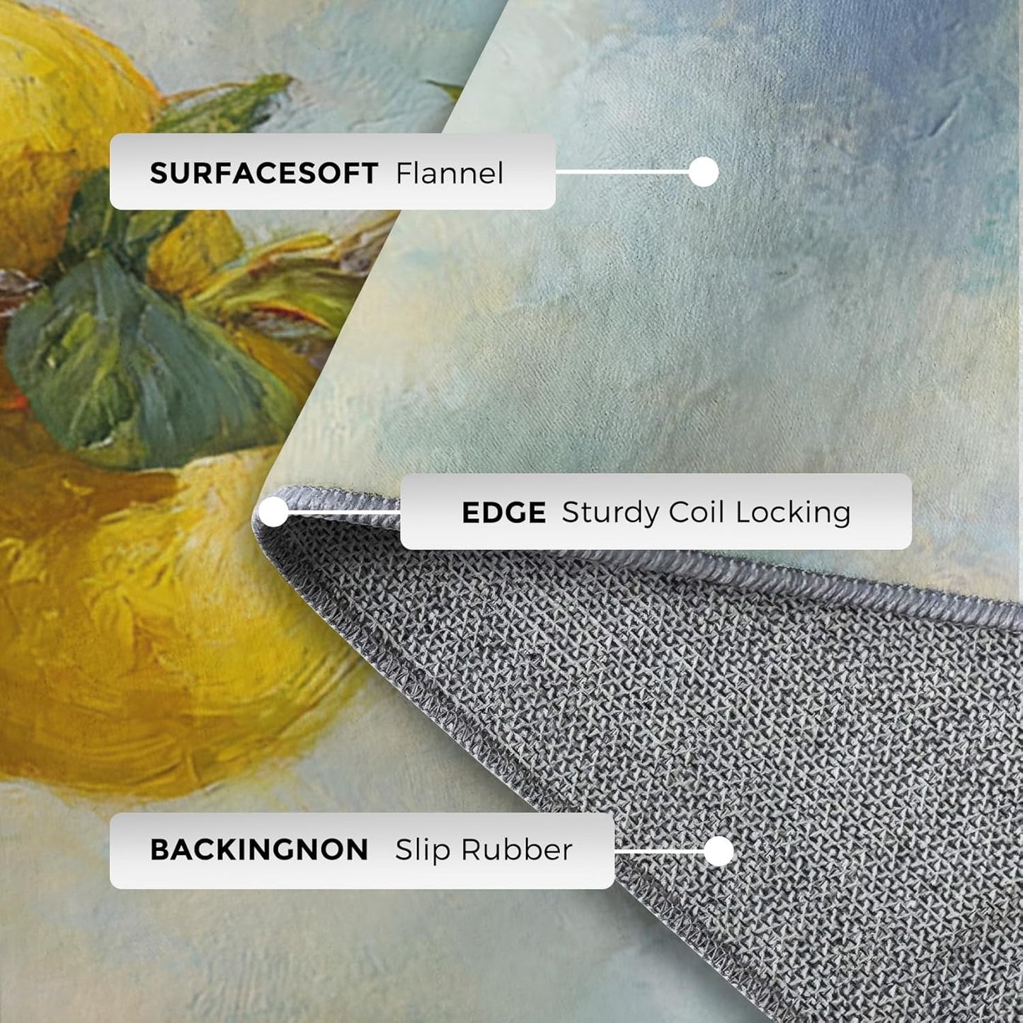3x5 Lemon Rugs for Bedroom Decor, Washable Oil Painting Fruit Pattern Area Rug, Living Room Home Decoration, Non Slip Soft Thin, Fresh Plant Decor Carpet PF-P 20