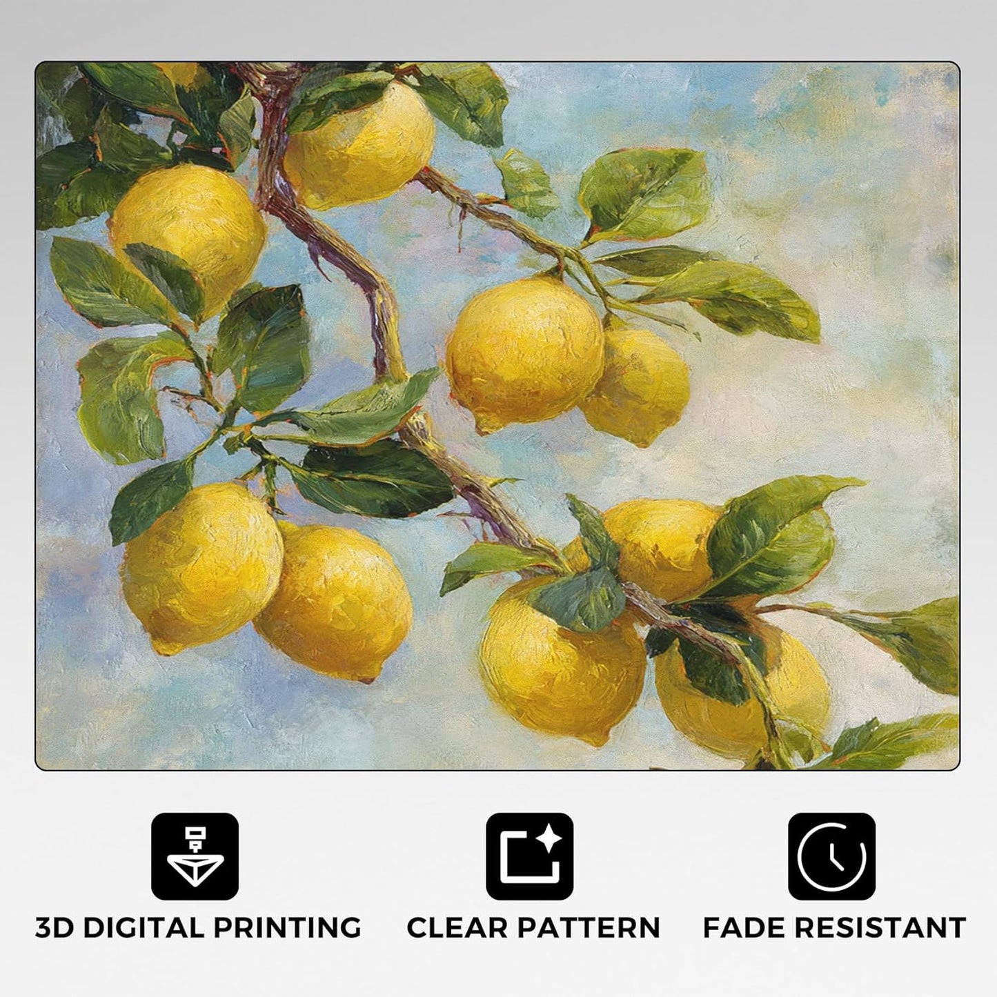 3x5 Lemon Rugs for Bedroom Decor, Washable Oil Painting Fruit Pattern Area Rug, Living Room Home Decoration, Non Slip Soft Thin, Fresh Plant Decor Carpet PF-P 20