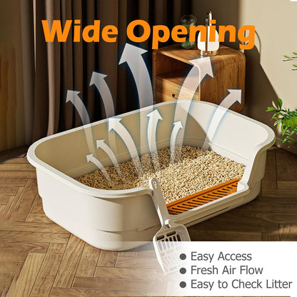 Extea Large Cat Litter Box with High Sides,Cat Boxes for Indoor Cats,Cat Litter Pan for Kitty,Litter Box with Low Entry,Easy to Clean,Anti-Splashing,23.6" x15.7" x6.2" (Green)