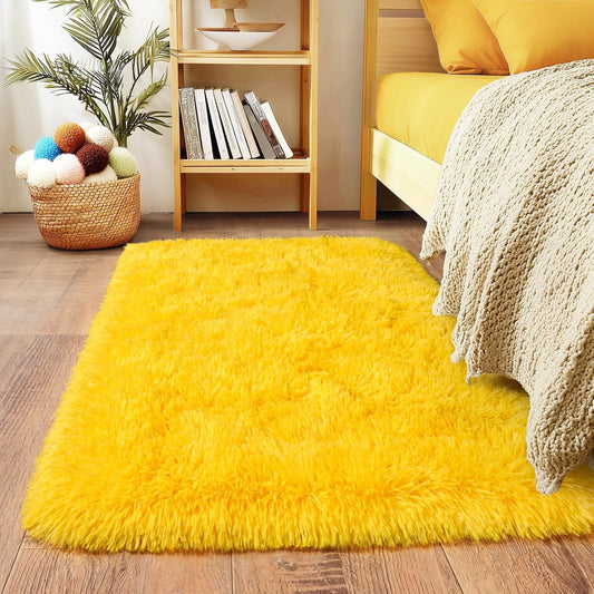 2x3 Small Rugs for Bedroom, Soft Fluffy Shaggy Bedside Area Rugs for Living Room, Indoor Floor Carpet for Kids Girls and Boys, Nursery Rooms, Home Decor Aesthetic, Yellow