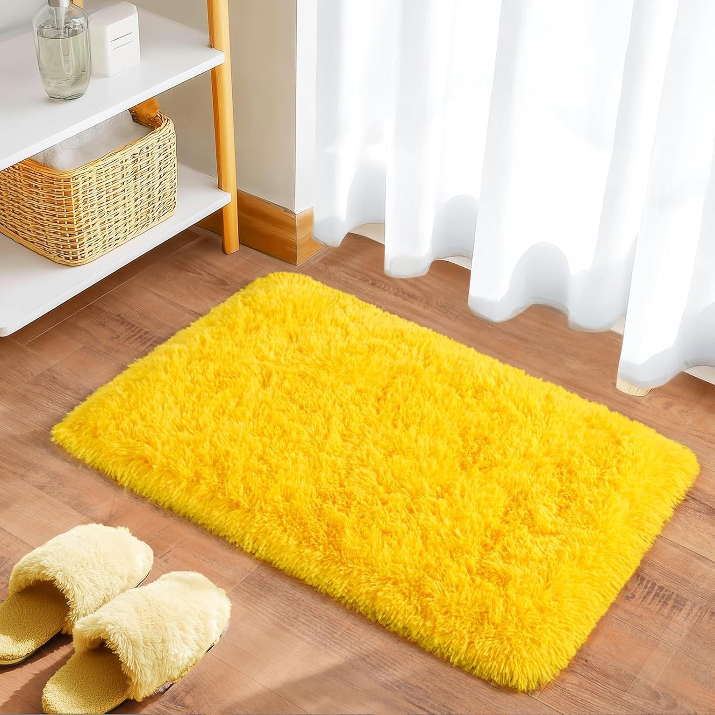 2x3 Small Rugs for Bedroom, Soft Fluffy Shaggy Bedside Area Rugs for Living Room, Indoor Floor Carpet for Kids Girls and Boys, Nursery Rooms, Home Decor Aesthetic, Yellow