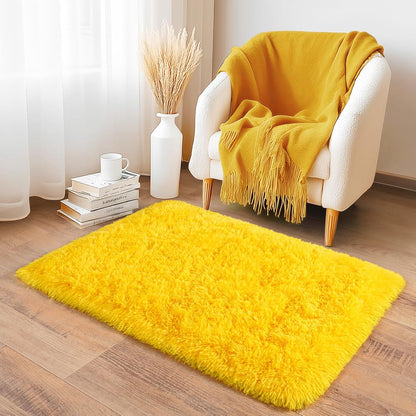 2x3 Small Rugs for Bedroom, Soft Fluffy Shaggy Bedside Area Rugs for Living Room, Indoor Floor Carpet for Kids Girls and Boys, Nursery Rooms, Home Decor Aesthetic, Yellow