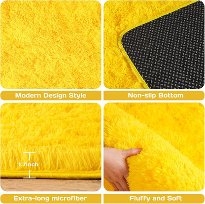 2x3 Small Rugs for Bedroom, Soft Fluffy Shaggy Bedside Area Rugs for Living Room, Indoor Floor Carpet for Kids Girls and Boys, Nursery Rooms, Home Decor Aesthetic, Yellow