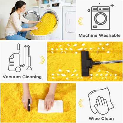 2x3 Small Rugs for Bedroom, Soft Fluffy Shaggy Bedside Area Rugs for Living Room, Indoor Floor Carpet for Kids Girls and Boys, Nursery Rooms, Home Decor Aesthetic, Yellow