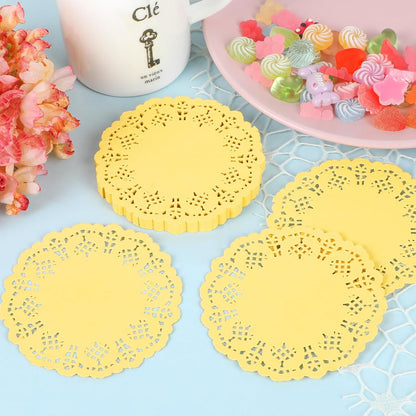 3.5inch Round Paper Lace Doilies Wedding Tableware Decoration,100pcs Yellow