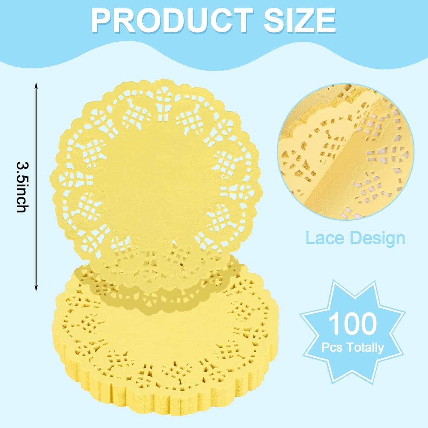 3.5inch Round Paper Lace Doilies Wedding Tableware Decoration,100pcs Yellow