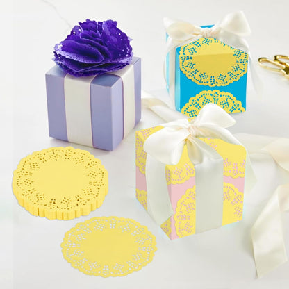 3.5inch Round Paper Lace Doilies Wedding Tableware Decoration,100pcs Yellow