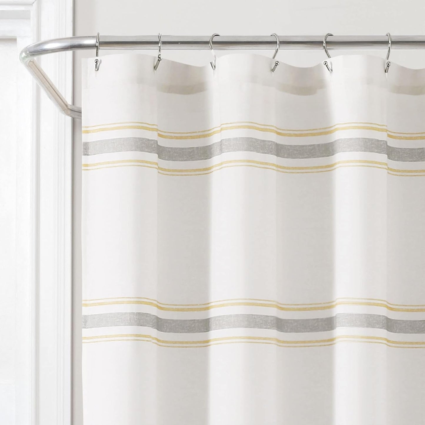 Farmhouse Stripe Cotton Shower Curtain, 72" W x 72" L, Yellow & Gray - Striped Bathroom Curtain - Fabric Shower Curtains - Farmhouse Bathroom Decor