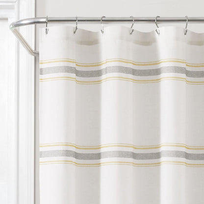 Farmhouse Stripe Cotton Shower Curtain, 72" W x 72" L, Yellow & Gray - Striped Bathroom Curtain - Fabric Shower Curtains - Farmhouse Bathroom Decor