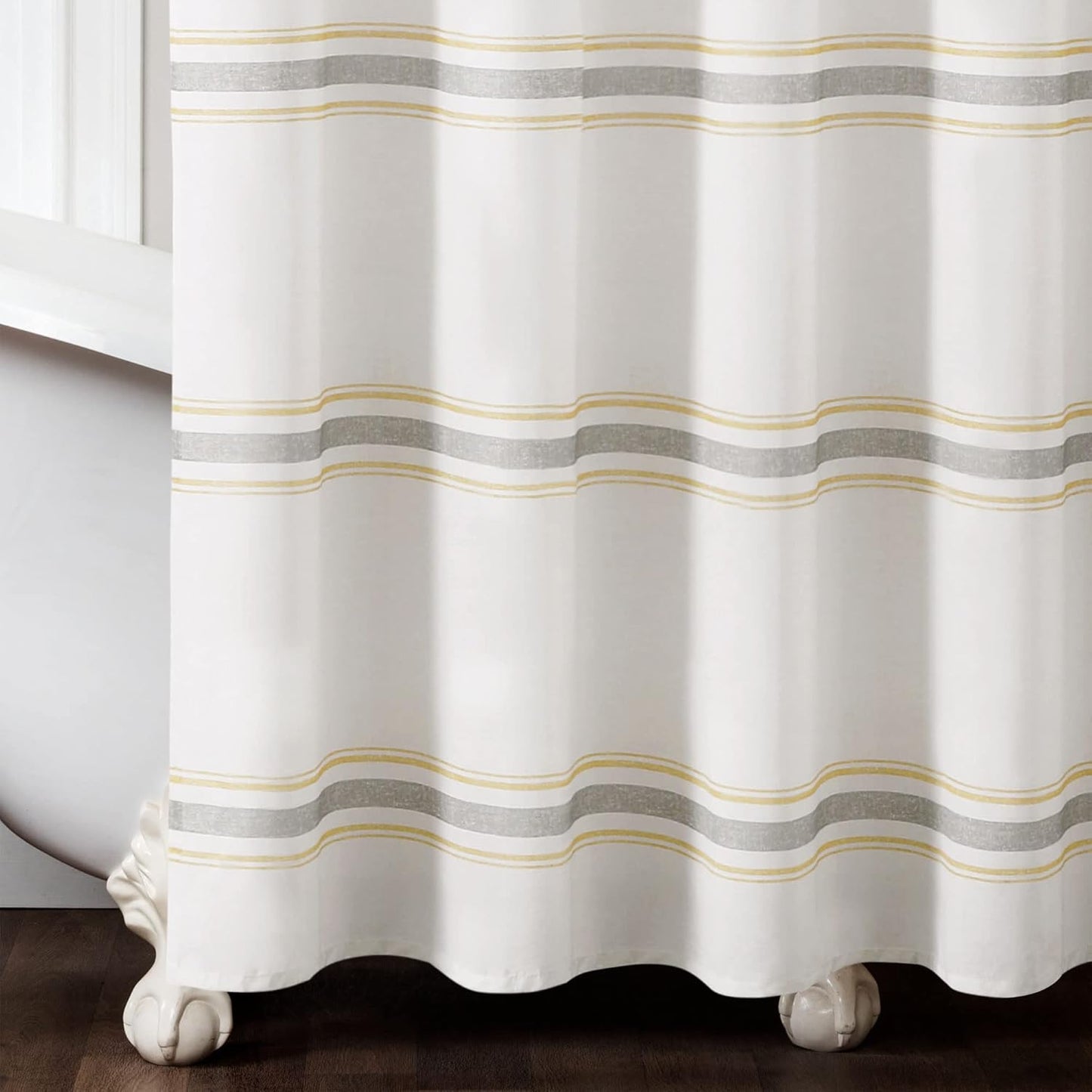 Farmhouse Stripe Cotton Shower Curtain, 72" W x 72" L, Yellow & Gray - Striped Bathroom Curtain - Fabric Shower Curtains - Farmhouse Bathroom Decor